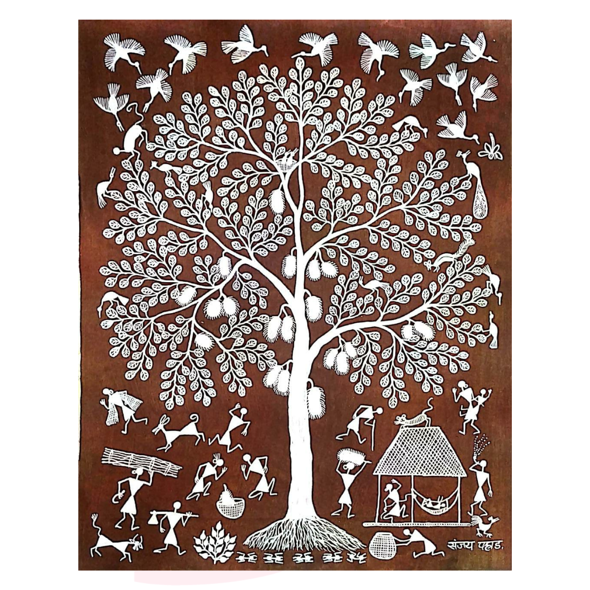 Tree of Life and Village Life Style / Warli Painting / By Sanjay Prahad