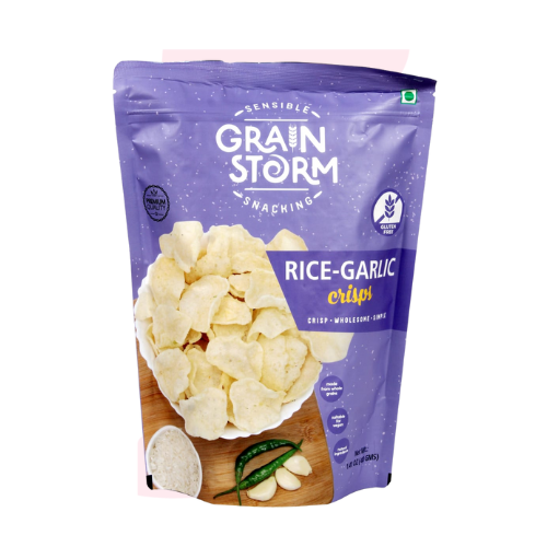 Grain Storm Rice Garlic Crisps (40g) | with Tapioca flour | Healthy Snacks | Quick Bite | Chips for Party & Family